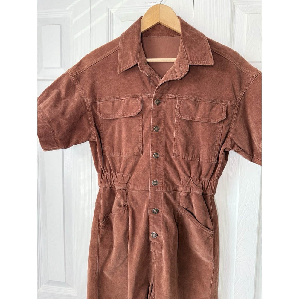 Free People Marci Corduroy Jumpsuit Size M Brown Gingerbread Utility Coverall - Picture 3 of 10